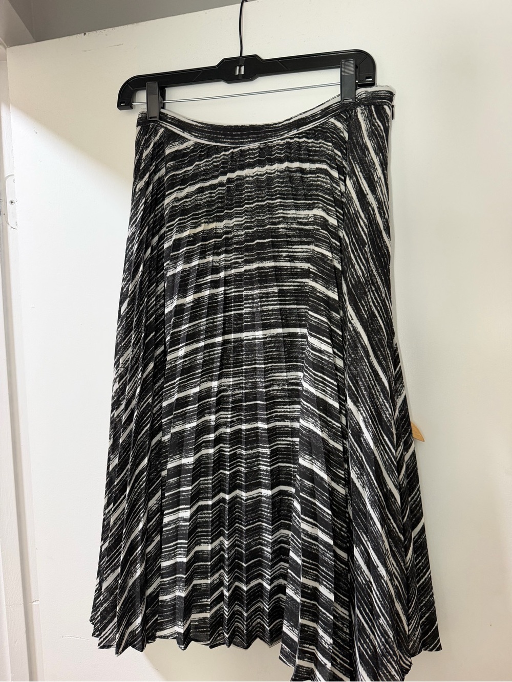 Banana Republic Black and White Striped Pleated Midi Skirt